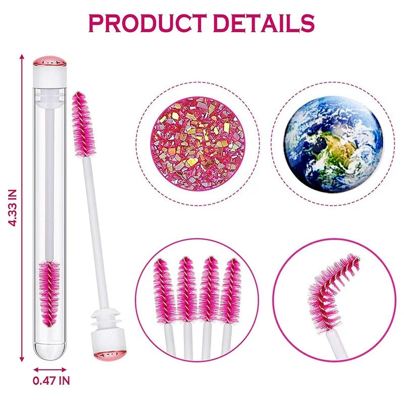 50 Pcs Reusable Eyelash Brush Wands & Eyebrow Brushes Dustproof Sparkling Bottom