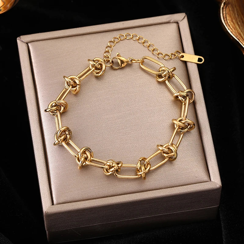 Trendy 316L Stainless Steel Twisted Bracelet Bangles for Women - Gold Plated Waterproof Jewelry Gift