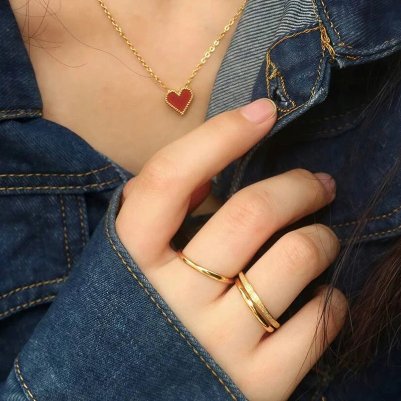 Vintage 3-Piece Gold Plated Stainless Steel Stacking Rings Set for Women