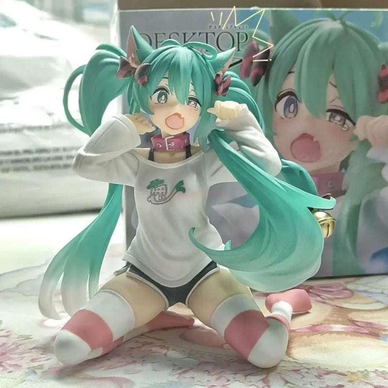 Anime Hatsune Miku Action Figure 12cm PVC Toy with Cat Ear Long Sleeve Outfit - Collectible Gift