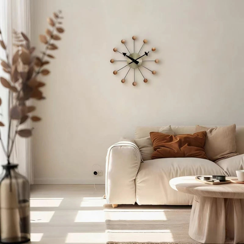 Nordic Style Metal Wooden Wall Clock Modern Design Living Room Bedroom Decor