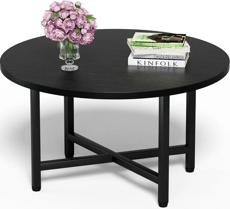 Round Coffee Table 23.6 Inch with Metal Frame for Living Room & Office
