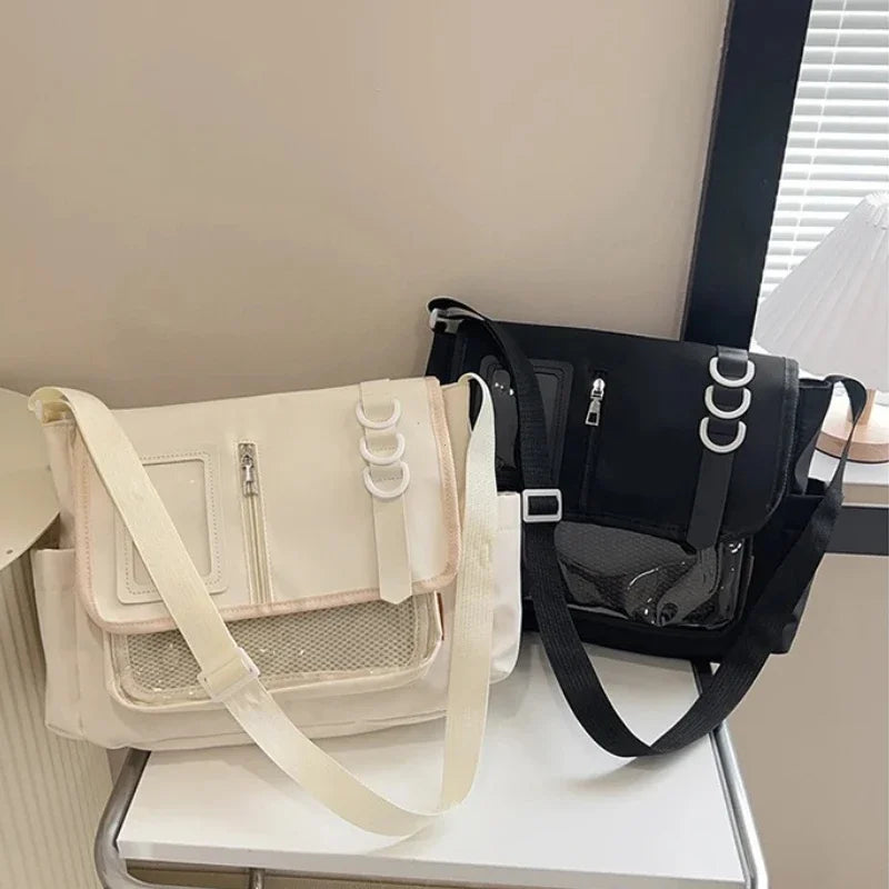 Japanese Harajuku School Bags for Girls Transparent Itabag Shoulder Crossbody Bag DIY Badge Display