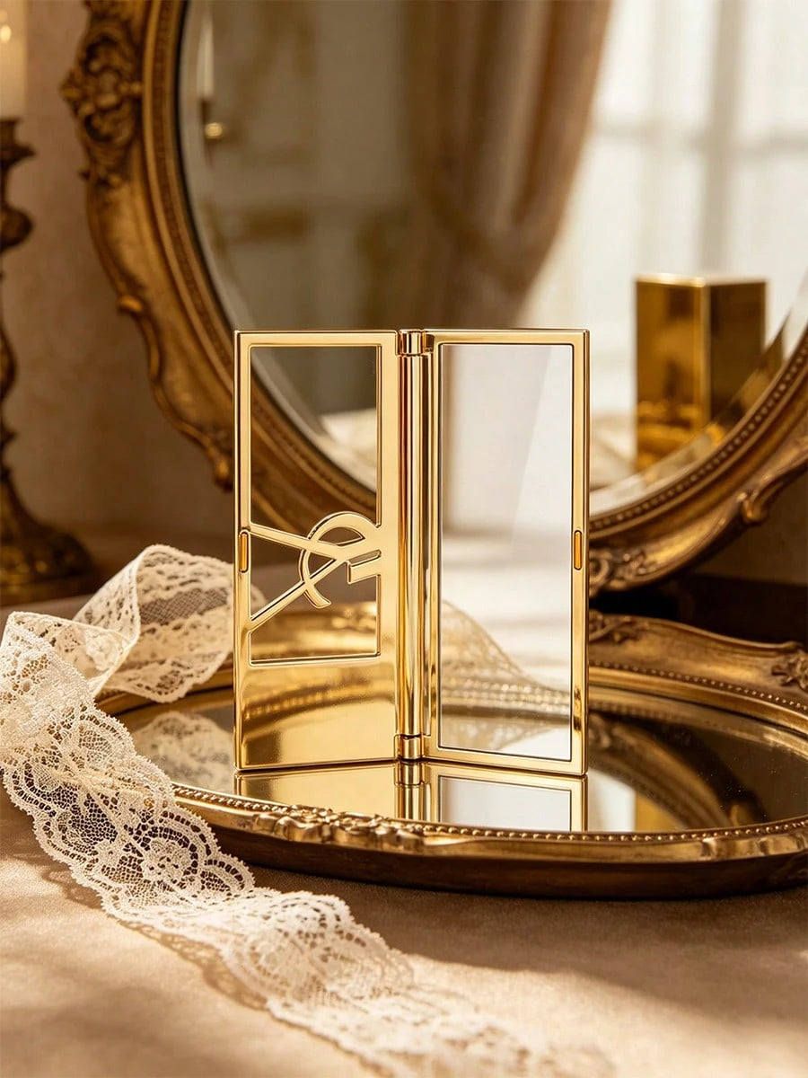Gold Portable Folding Makeup Mirror Compact for Touch-Ups, Holiday Gift