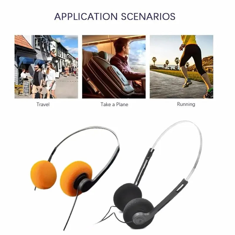 3.5mm Wired Retro On-Ear Headphones Classic Walkman Style Portable Stereo Earphones