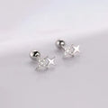925 Silver Zircon Star Bead Screw Stud Earrings for Women Party Jewelry