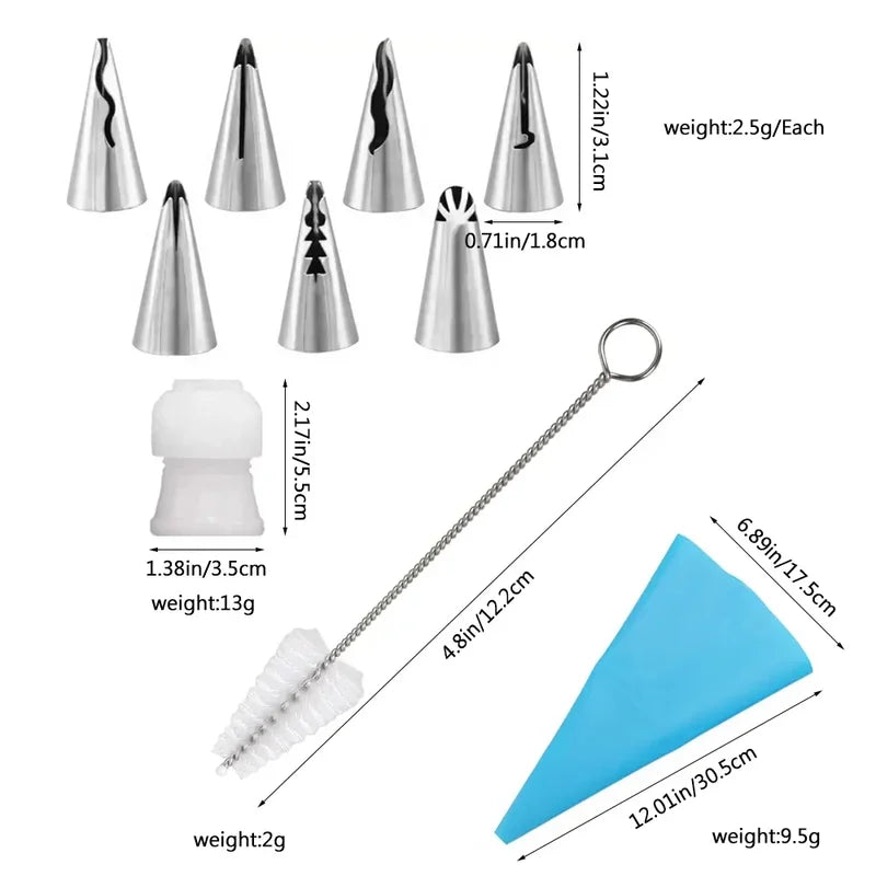 8/10pcs Cake Piping Tips Set Icing Nozzles Reusable Frosting Pastry Bags Decorator Tool