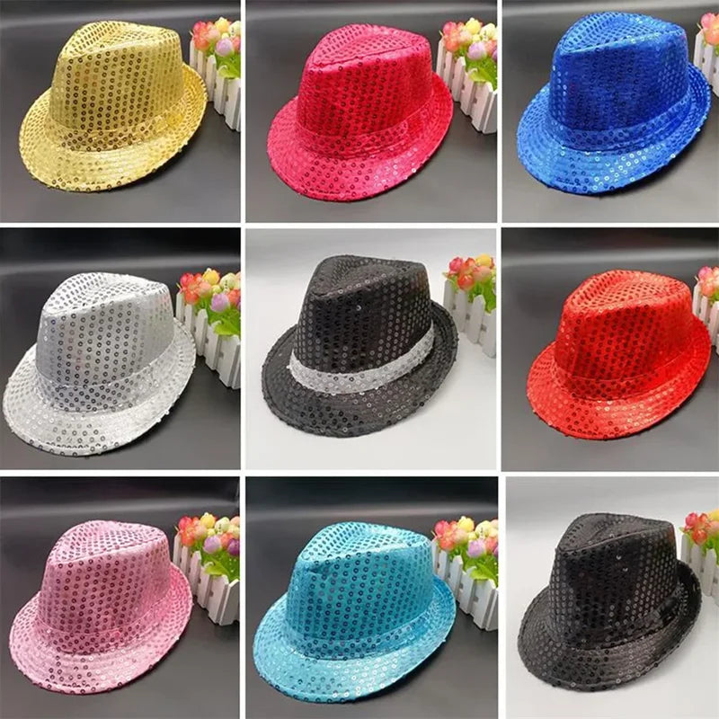 Unisex Glitter Sequin Jazz Hat for Stage Dance Performance Costume