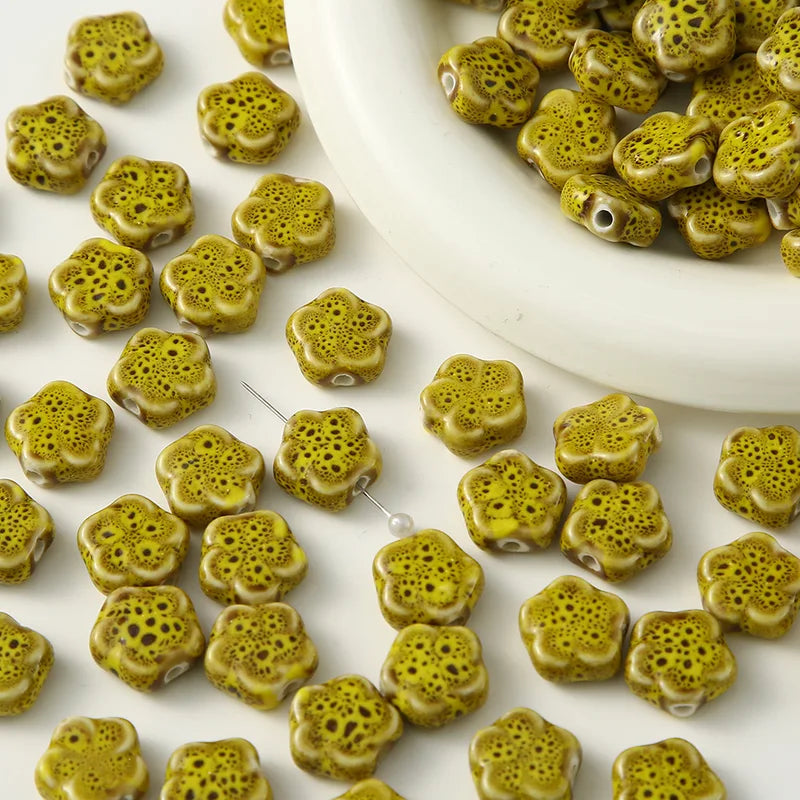 10PCS Retro Ceramic Glazed Flower Beads for Jewelry Making DIY Bracelets and Necklaces