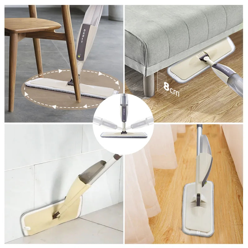 Spray Floor Mop with Reusable Microfiber Pads 360° Handle for Home & Kitchen Cleaning