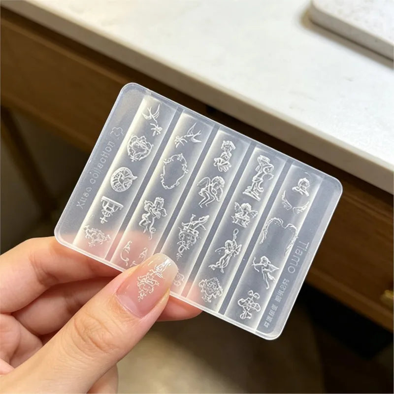 Cute Angel Silicone Nail Stencil Mold Retro Baroque Cupid Designs 3D Sculpting Template