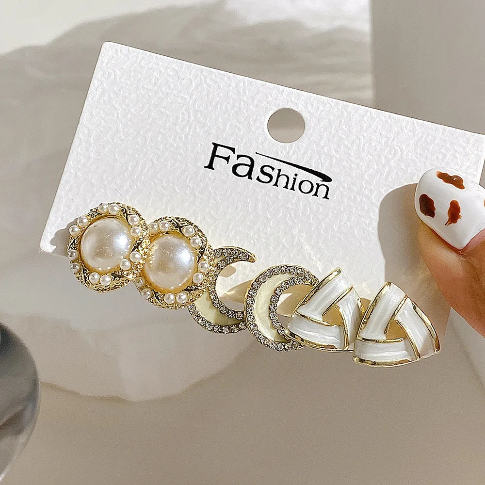 Fishtail Pearl Moon Earrings for Women - Gold & Rhodium Plated Fashion Jewelry Set