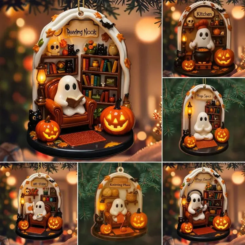 Halloween Ghost Ornaments Set - Spooky Decorative Pendant for Party & Home Decor