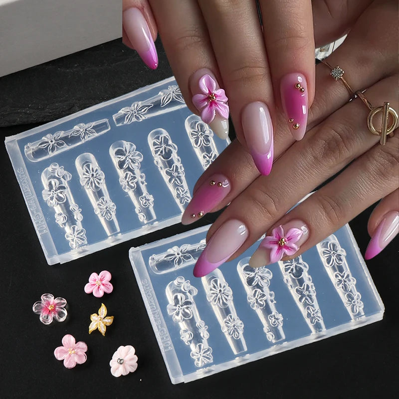 3D Nail Art Silicone Mold Blossom Flower Lily Cherry for Manicure DIY