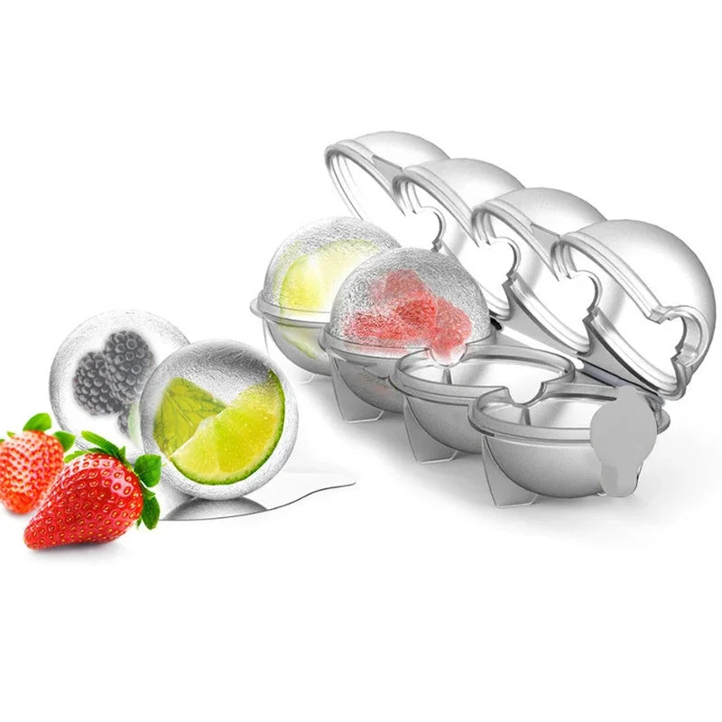 4-Hole Round Ice Cube Maker Mold for Whiskey & Cocktails - Silicone Ice Ball Tray