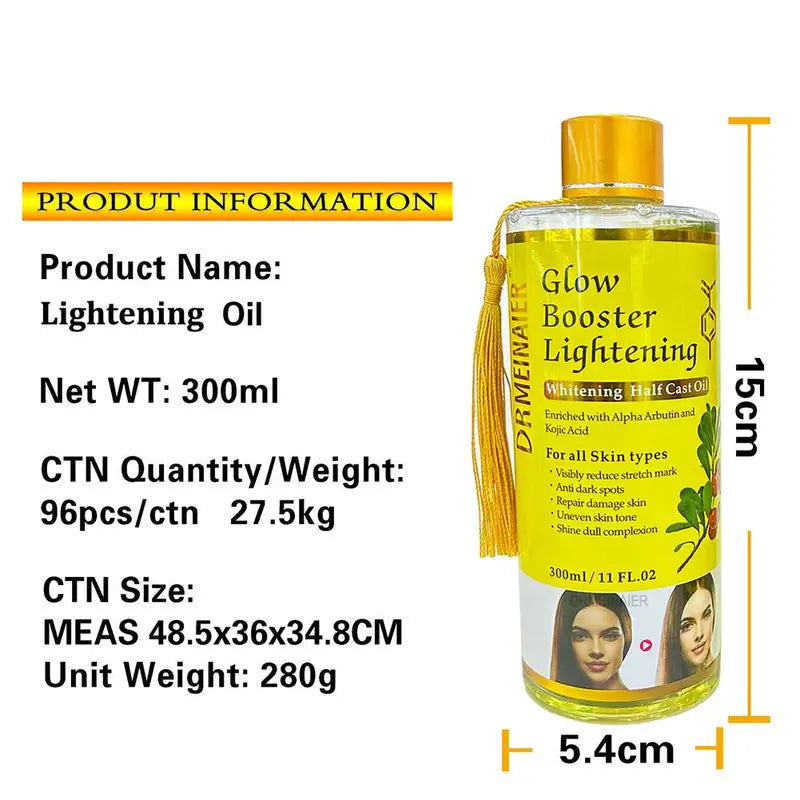 Brightening Skin & Body Massage Oil with Kojic Acid - 300ml Glow Booster Serum