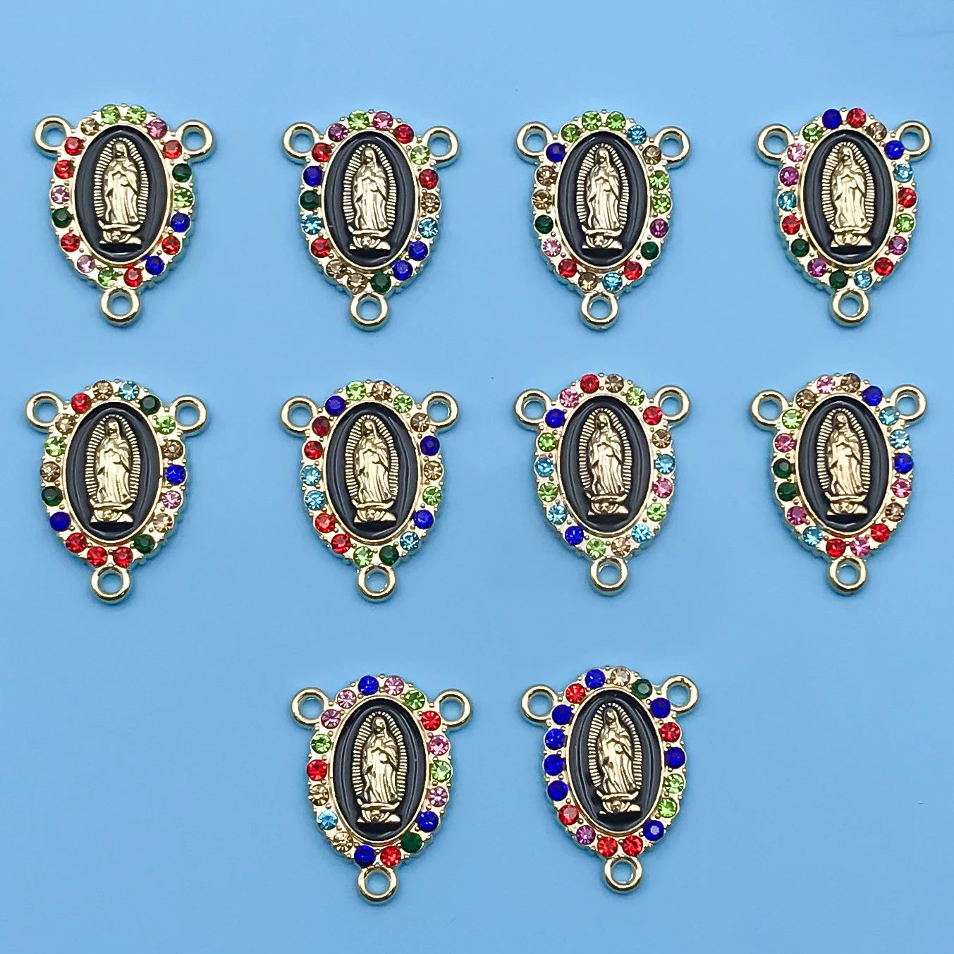 10/12Pcs Rhinestones Enamel Virgin Mary Charms for Jewelry Making Findings & Crafting