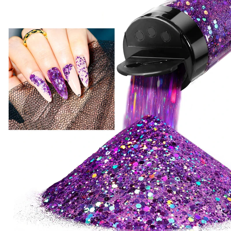 Holographic Chunky Glitter Powder for Crafts & Nail Art - 50g Multi-Color