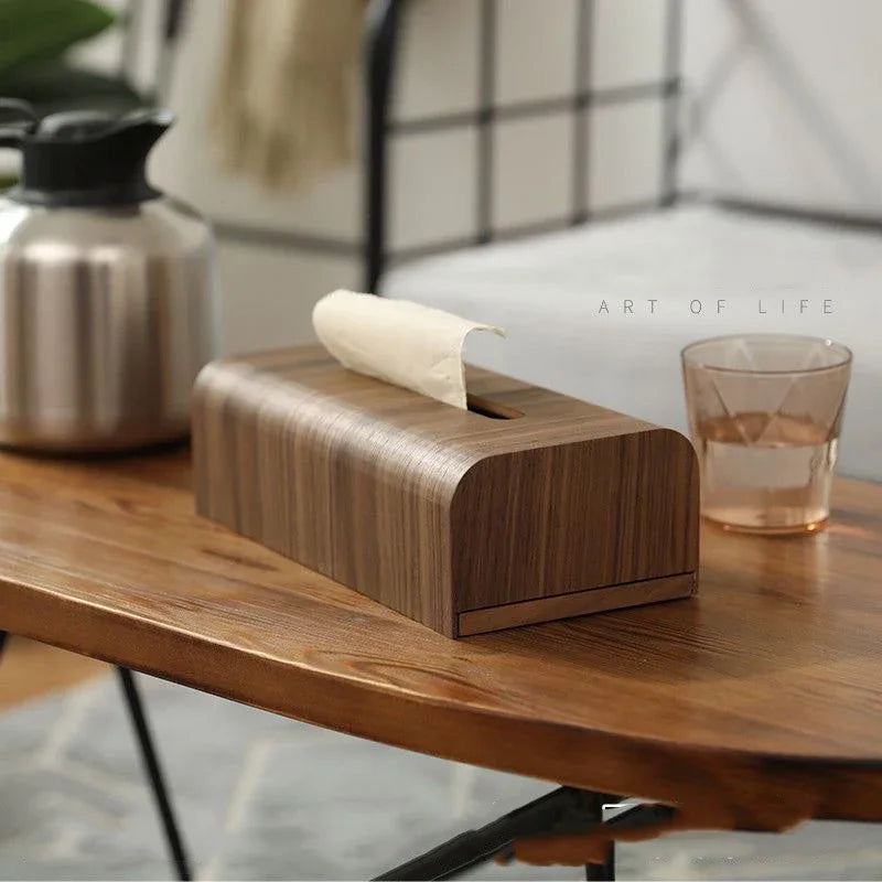 Luxury Walnut Wood Tissue Box Holder - Living Room Coffee Table Storage