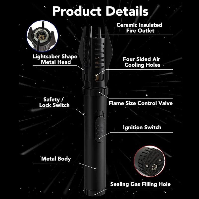 Windproof Jet Torch Lighter with Refillable Butane for BBQ Camping Kitchen