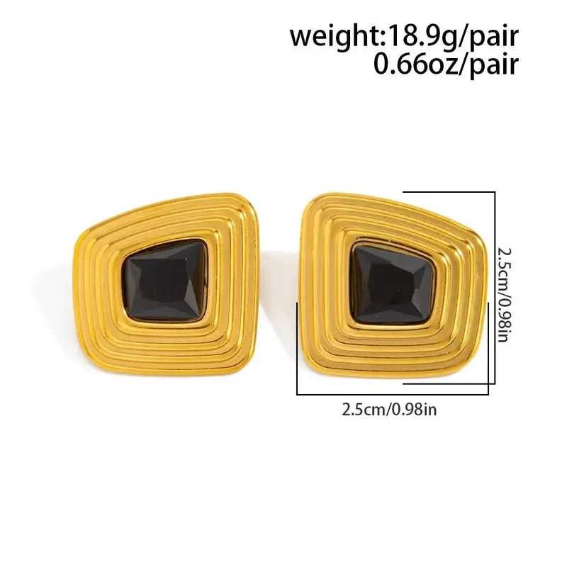 Vintage Irregular Geometric Square Stud Earrings for Women Black Acrylic Rhinestones