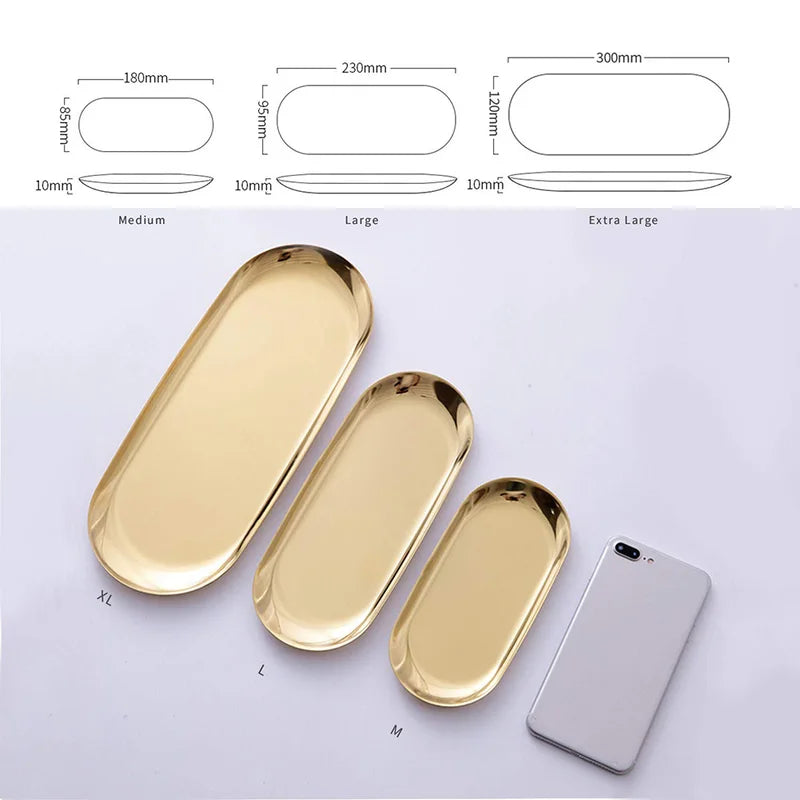 Stainless Steel Gold Storage Tray Jewelry Organizer Kitchen Vanity Display Plate