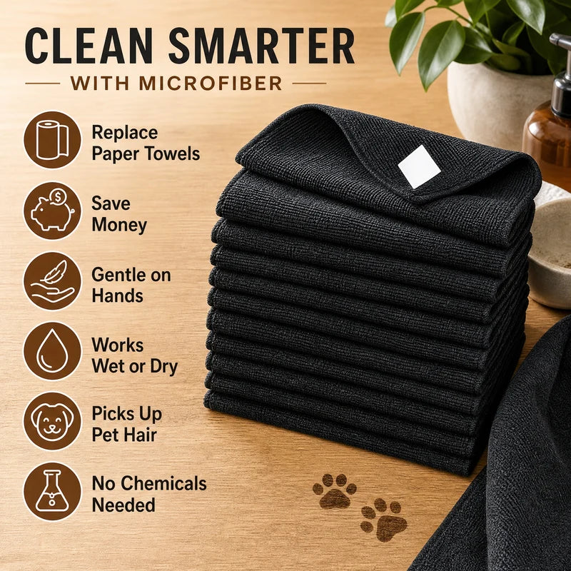 Heavy Duty Microfiber Cleaning Towels 10-Pack - Ultra Soft & Absorbent, Dry & Wet Use