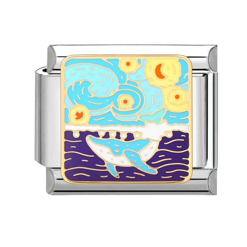 Colorful Pattern Art Cat Vase Charm Links for 9mm Stainless Steel Bracelets - DIY Jewelry Making