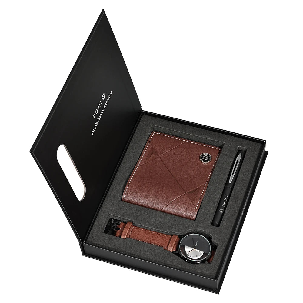 Luxury Business Gift Set - Men’s Watch Wallet Pen Box Set with Clock Accessories