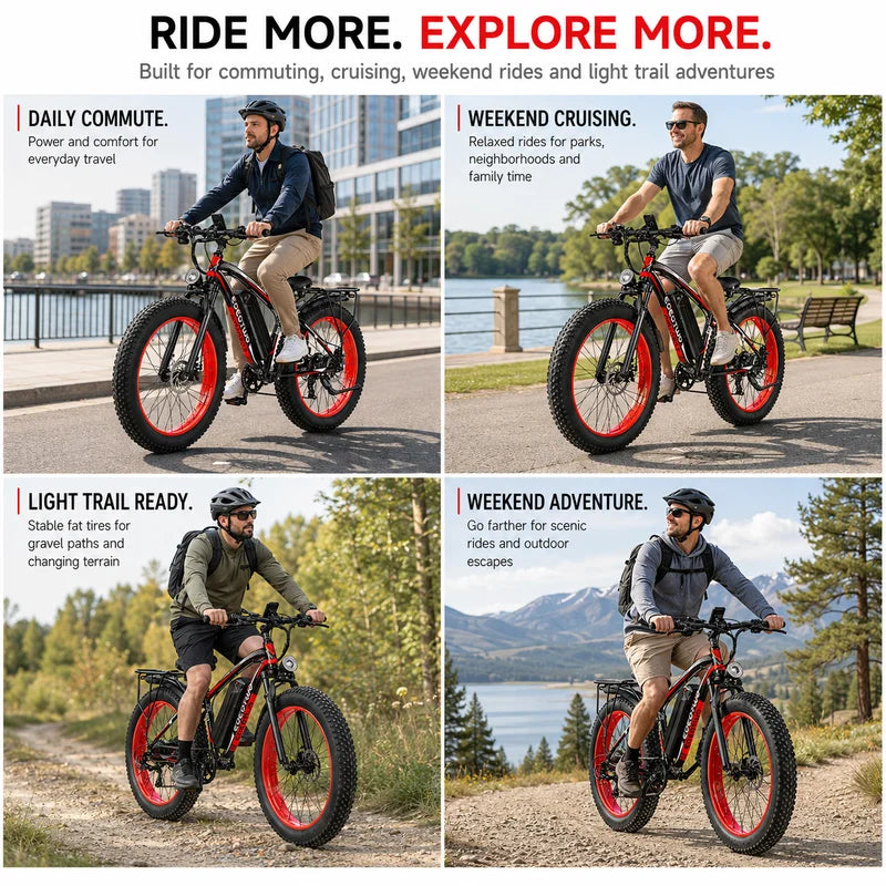 Electric Mountain Bike 1500W 34 MPH 60-Mile Range Fat Tire Off-Road E-Bike