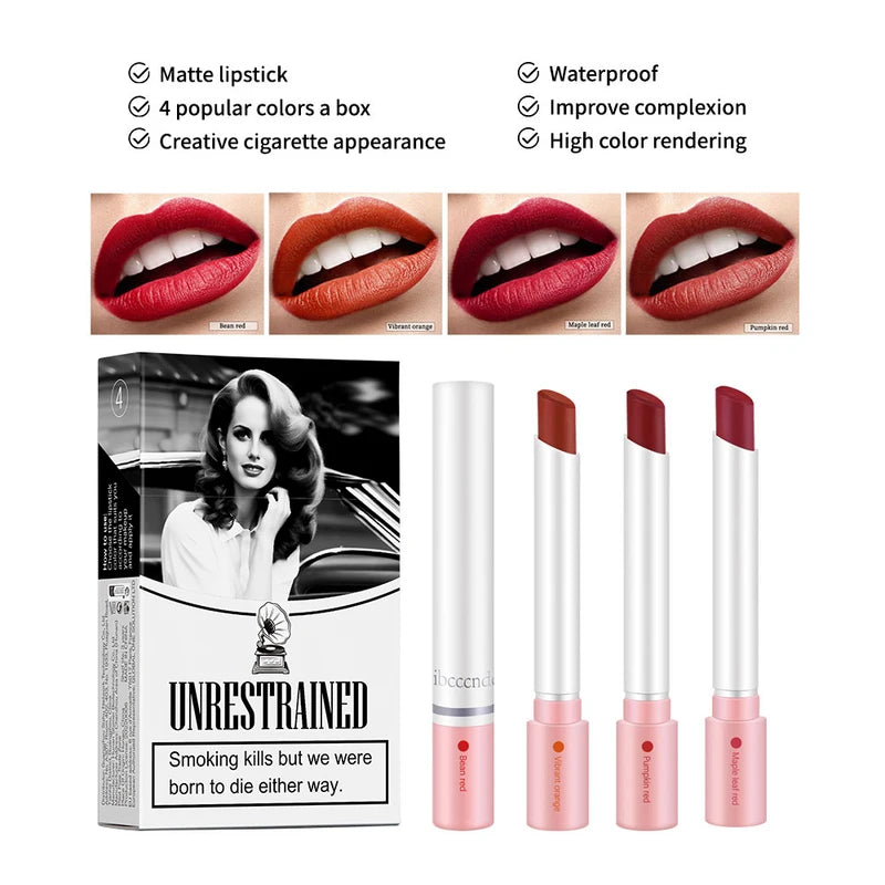 4 Color Velvet Matte Waterproof Lip Gloss Set - Long Lasting Lipstick for Women