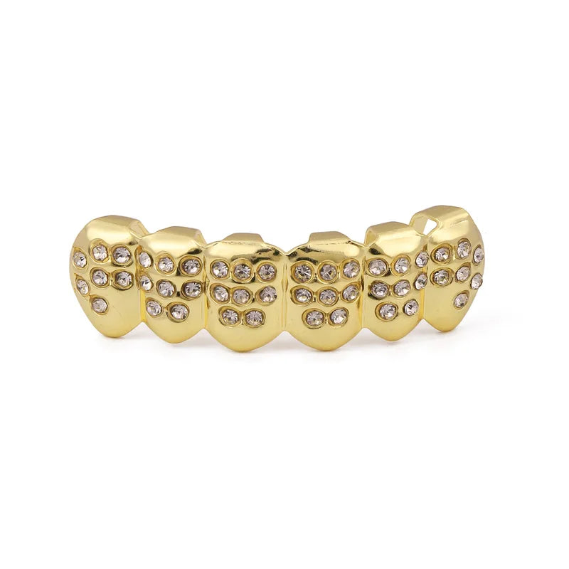 Hip-Hop Silver Teeth Set Diamond Encrusted Braces Party Body Jewelry