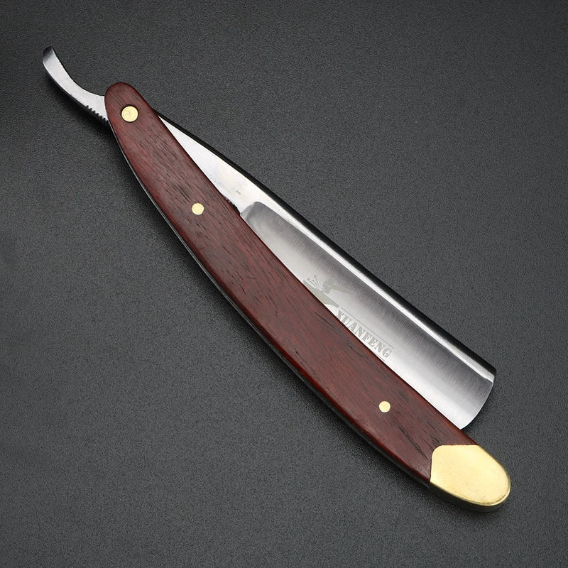 Folding Straight Razor with Mahogany Handle & High-Hardness Steel Blade for Men