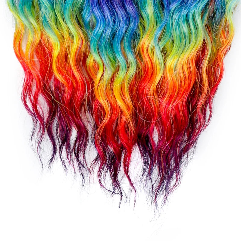 Synthetic Crochet Hair Extensions 22 Inch Water Wave Ombre Rainbow Curling Braiding