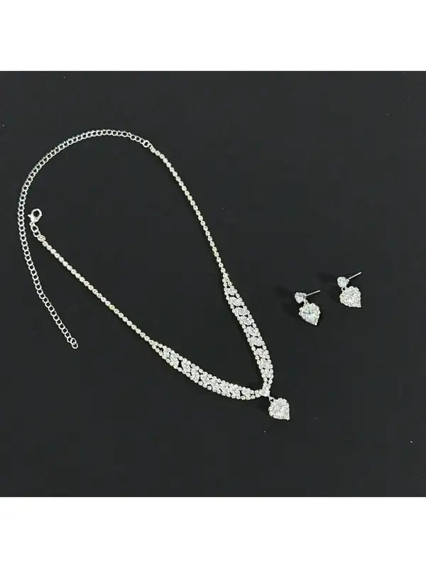 3pcs Zirconia Jewelry Set Earrings Necklace Clavicle Chain Light Luxury