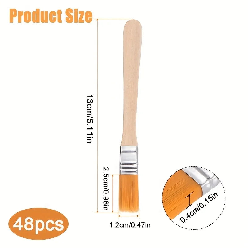 Nylon Art Paint Brush Set with Short Wooden Handles - Watercolor & Craft Tools, 24 or 48 Pieces
