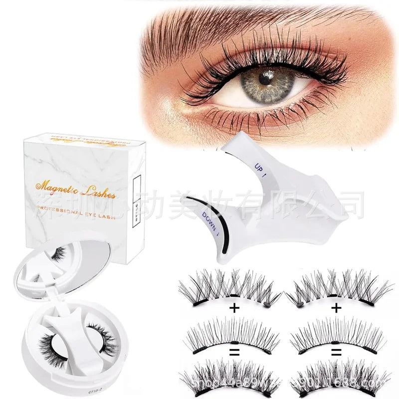 Magnetic False Eyelashes Set Reusable No Glue Needed with Tweezers - Curly Faux Lashes