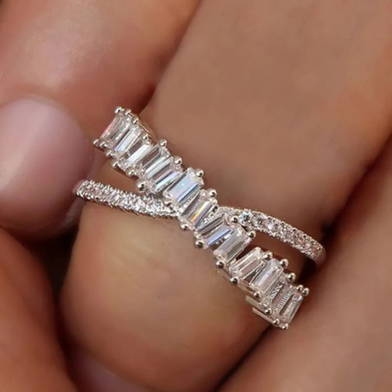 Women Wedding Ring Cross Shape CZ Stone Paved Fashion Jewelry Set