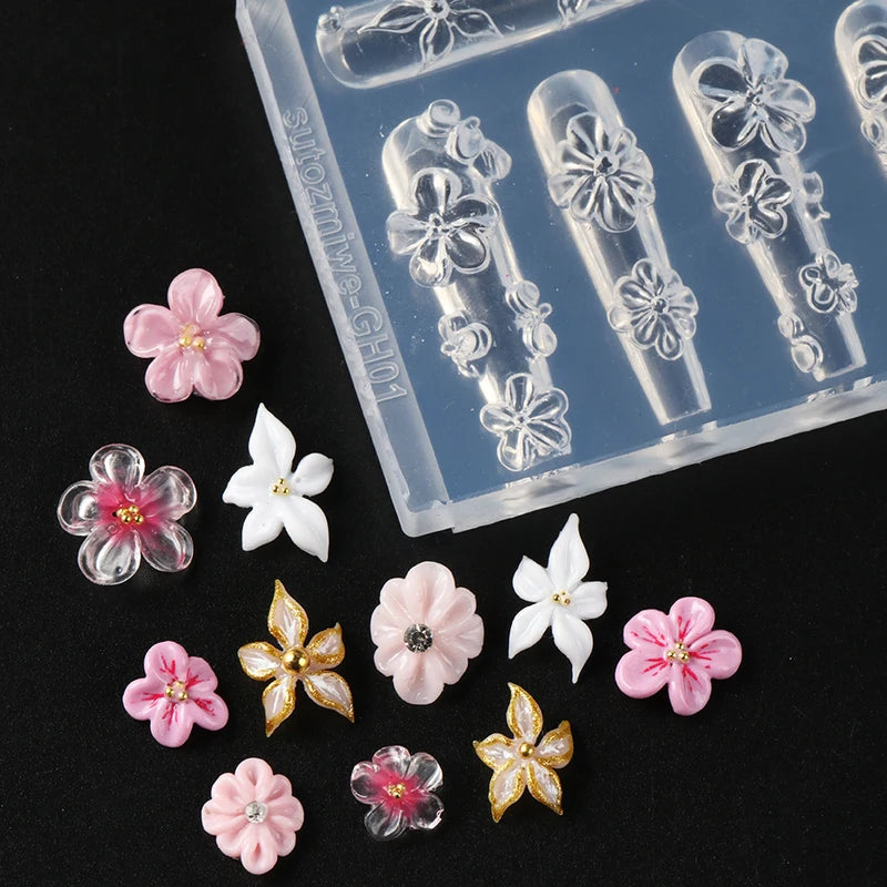 3D Nail Art Silicone Mold Blossom Flower Lily Cherry for Manicure DIY