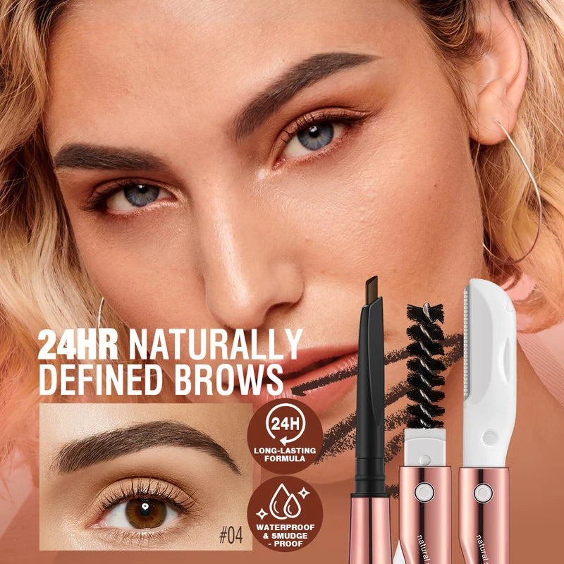 3-in-1 Waterproof Eyebrow Pencil with Trimmer & Spoolie - Precise Brow Definer