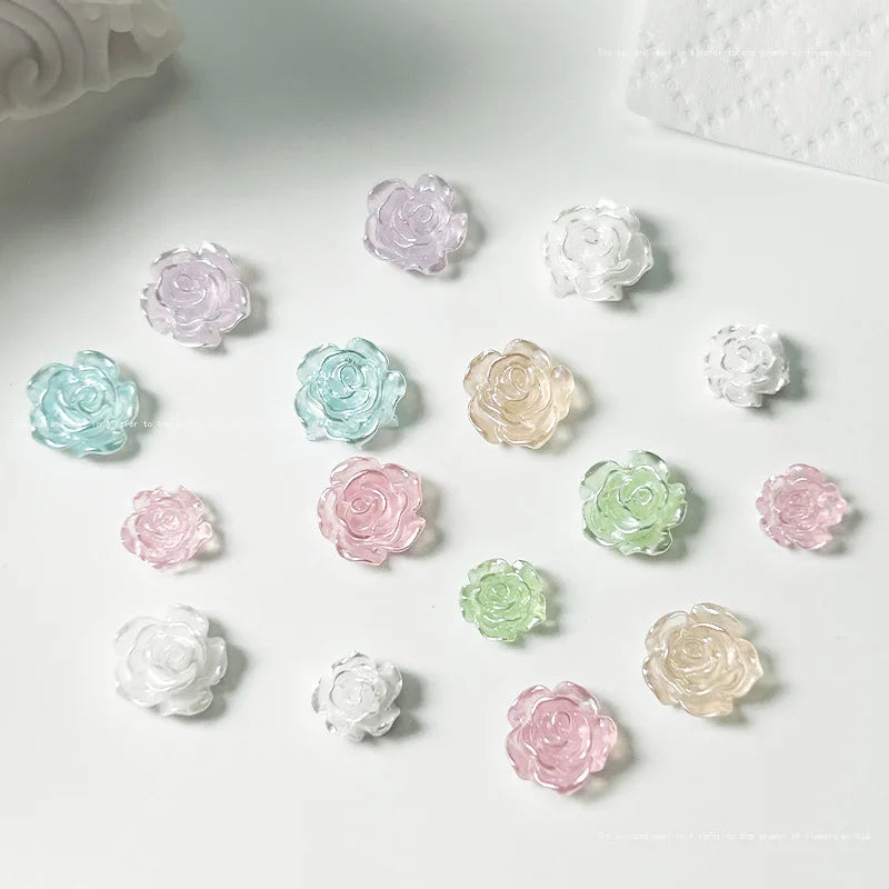 Pearl Nail Charms Set - Multi Colors 6/8mm Resin Camellia Nail Art Decor 20pcs
