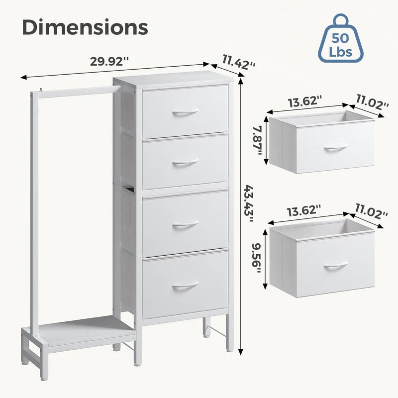 Multi-Functional Fabric Dresser with Hanging Rack and Storage Closet