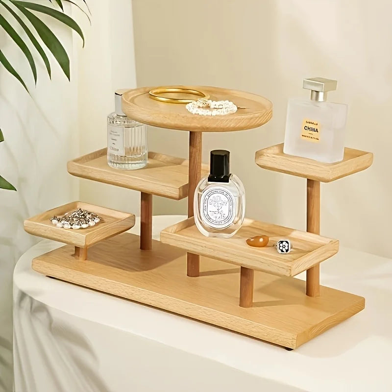 Multi-Layer Wooden Jewelry Display & Storage Rack - Plant & Bead Organizer