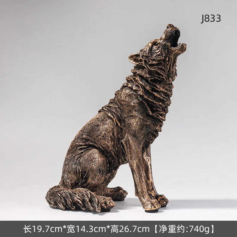 Roaring Wolf Resin Figurine - Animal Model Home Decor Ornament