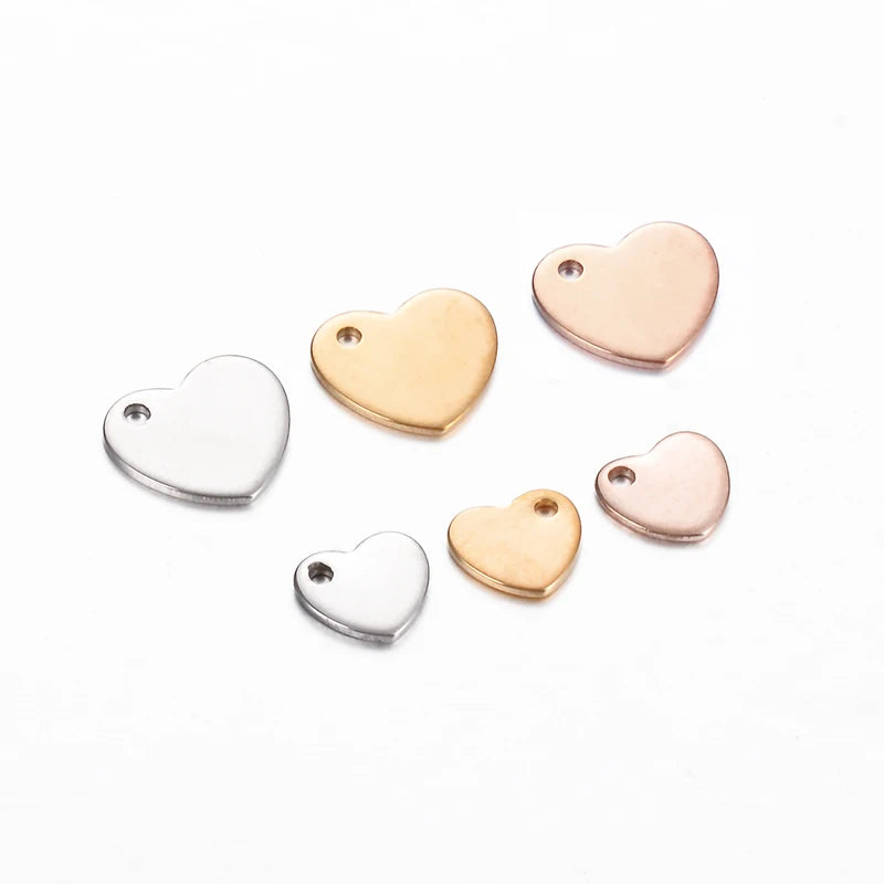 100pcs Stainless Steel Heart Charms for DIY Jewelry Making - Versatile Jewelry Accessories