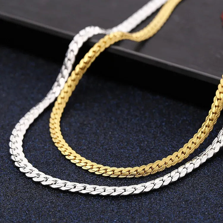 Silver 18K Gold Color Chain Bracelets and Necklace Set for Women Men Jewelry