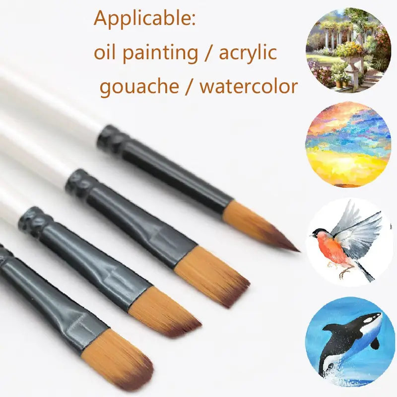 Paint Brushes Set - Round Flat Angle Filbert Watercolor Oil Gouache Art Supplies