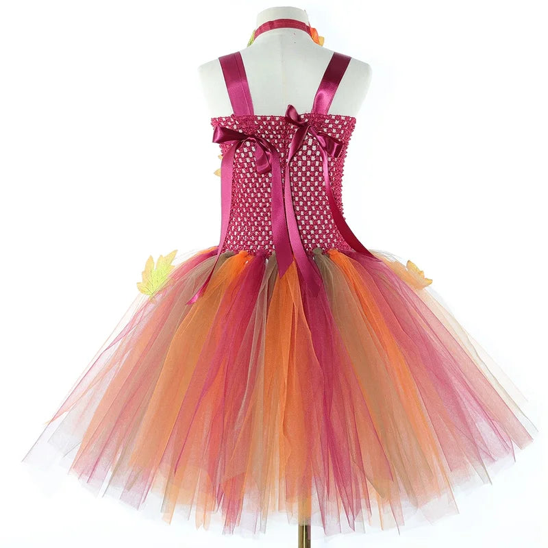 Kids Fairy Costume Dress for Girls Woodland Fall Tulle Princess Dress-Up Halloween Thanksgiving