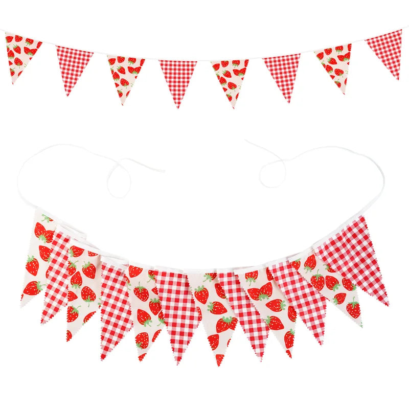 Sweet Strawberry Fabric Banner Wall Decor for Girl Birthday Baby Shower