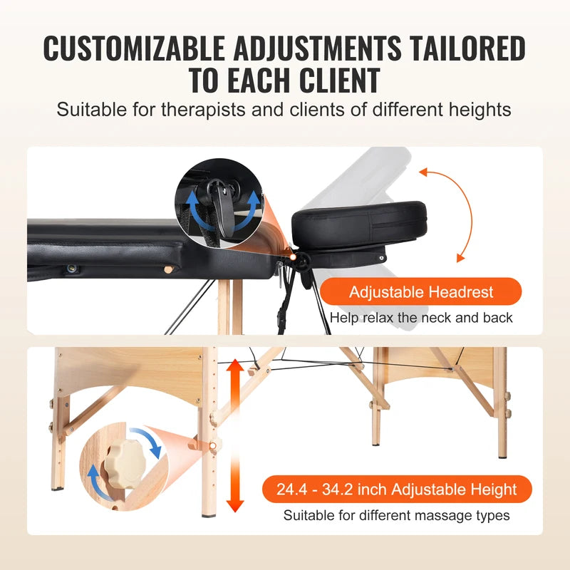 Portable Folding Massage Table - Adjustable Salon Bed for Spa Therapy & Clinics